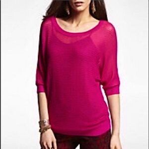 Express sweater dolman mesh top open knit net express top hot pink top pullover